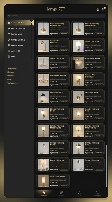 Tampilan katalog aplikasi lampu777