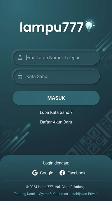Tampilan halaman login lampu777